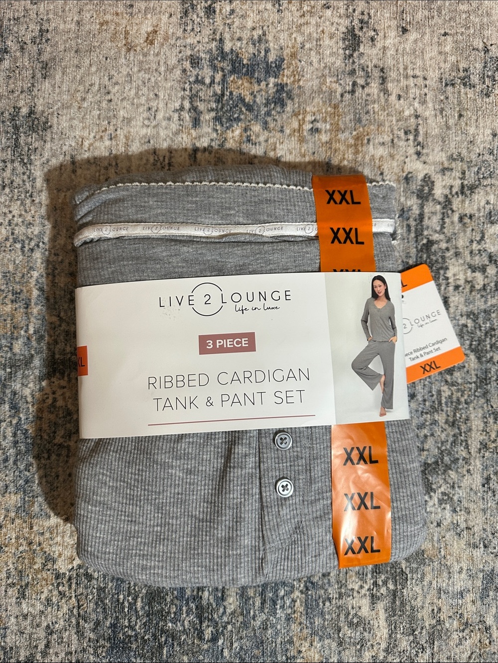Live 2 Lounge Women's Gray Ribbed Cardigan Tank & Pant Set - XXL